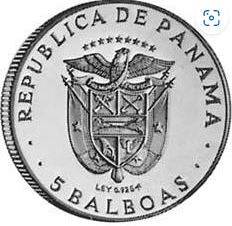 5 Balboas de 1970 - Plata
