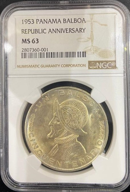 Moneda certificado NGC 1953 Balboa MS63
