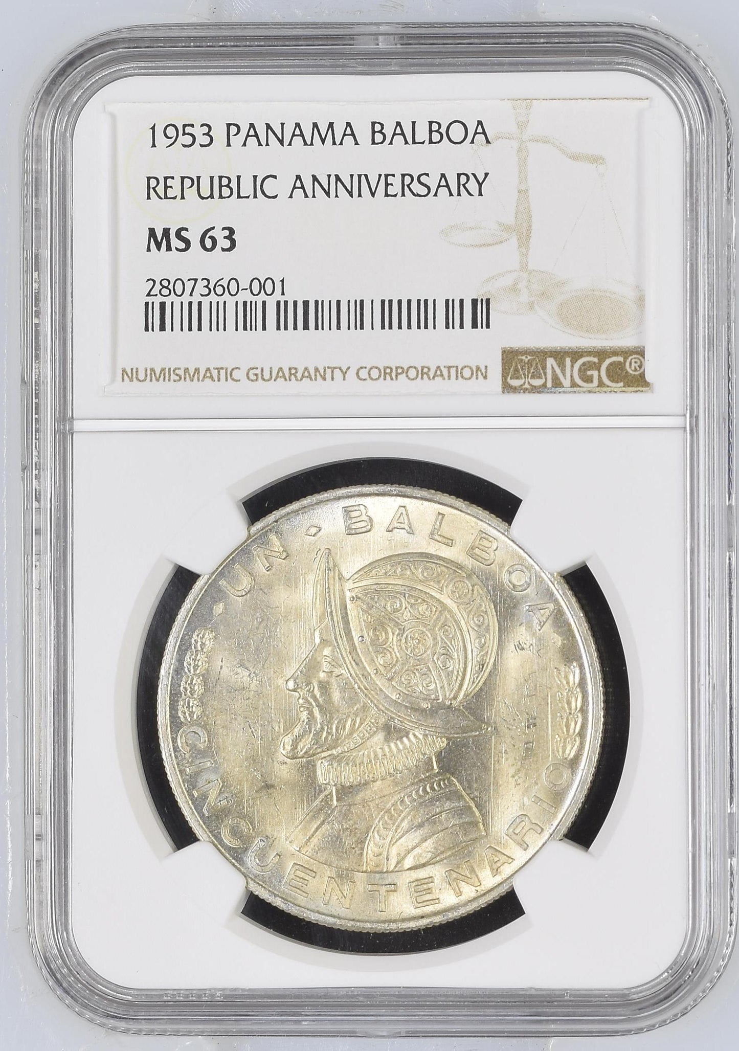 Moneda certificado NGC 1953 Balboa MS63