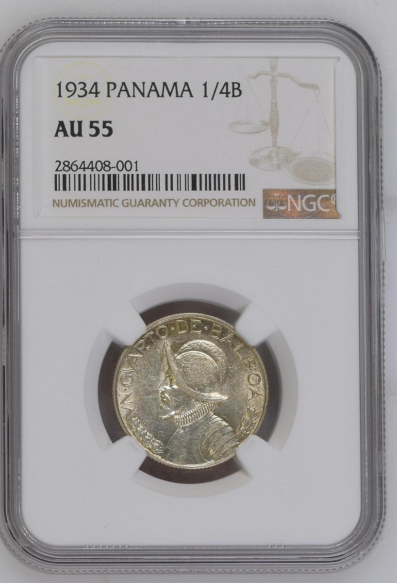 1/4 de Balboa Panamá 1934 NGC AU55