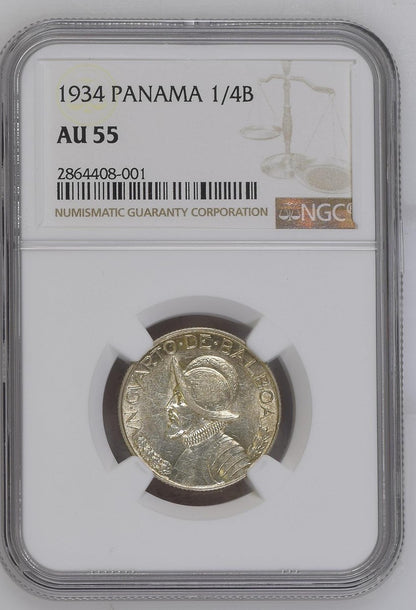 1/4 de Balboa Panamá 1934 NGC AU55