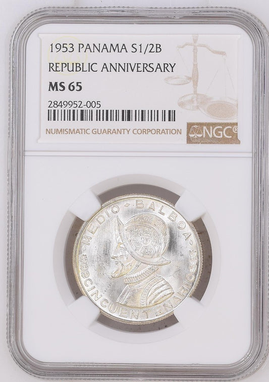 1/2 Balboa Panamá 1953 NGC MS65