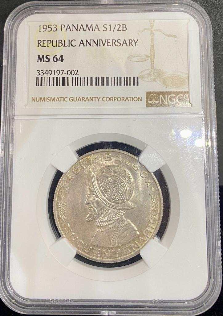 Moneda certificada 1/2B 1953 NGC64