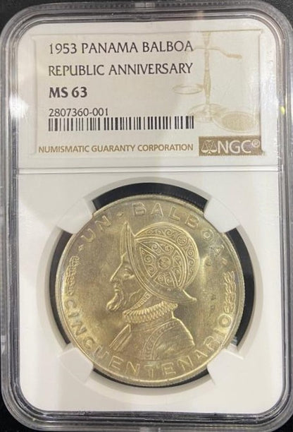 Moneda certificado NGC 1953 Balboa MS63