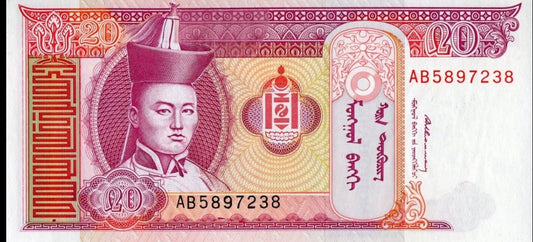 Billete  Mongolia 20 Togrog Año 1993