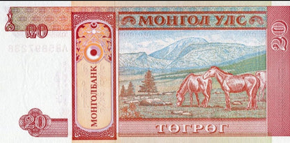 Billete  Mongolia 20 Togrog Año 1993