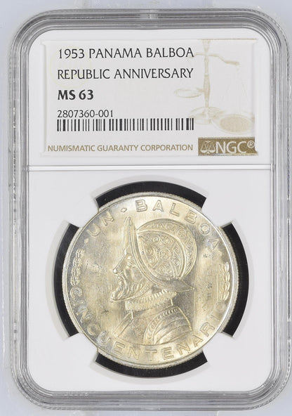 Moneda certificado NGC 1953 Balboa MS63