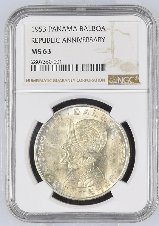 Moneda certificado NGC 1953 Balboa MS63