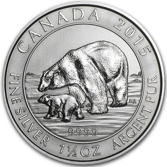 2015  8 Dólares de plata 1,5 OZ Canadá Oso Polar y Cub