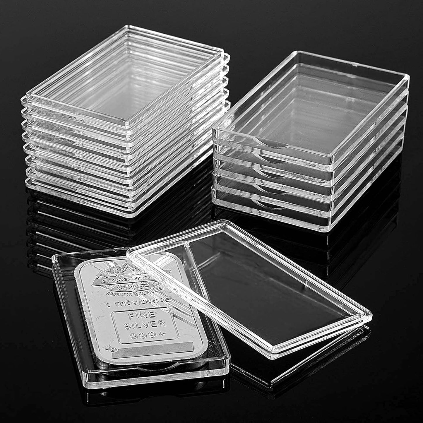 Acrílico transparente, caja de barra plateada para barra de plata de 1 oz
